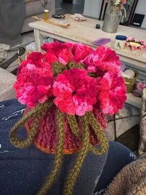 Handcrafted Pink floral Crochet pouch